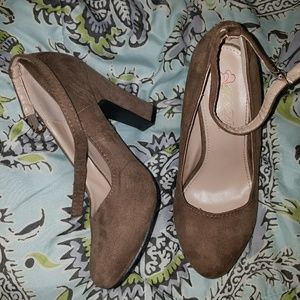 Faux Suede Brown Strap Pumps Worn Once